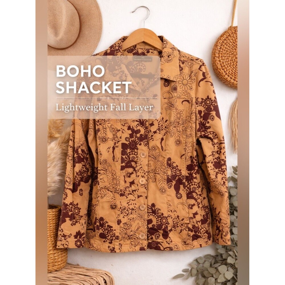 Boho Shacket Lightweight Fall Layer - Tan Floral